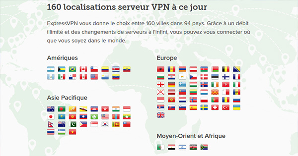 Localisations ExpressVPN