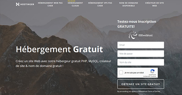 Hébergement gratuit Hostinger